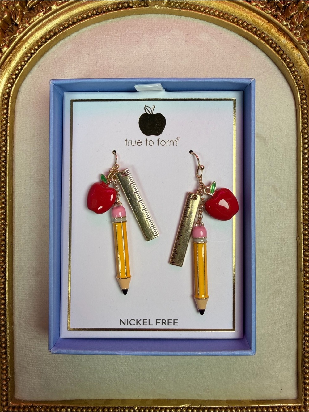 True to Form Teacher Apple Pencil Ruler Dangle Earrings
